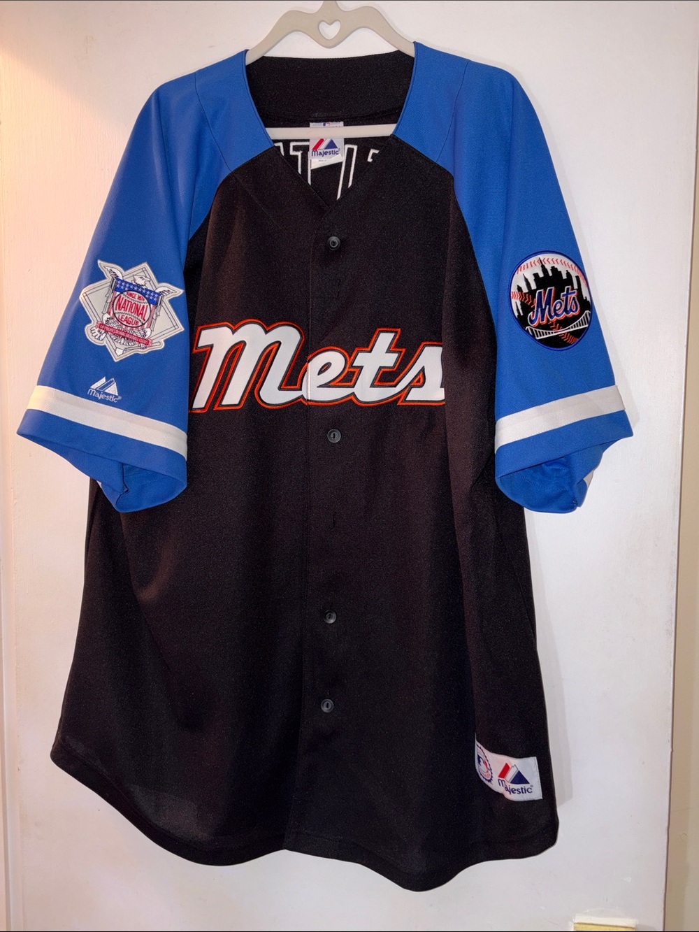 Majestic Mets Black and Royal Blue Button-Front Jersey